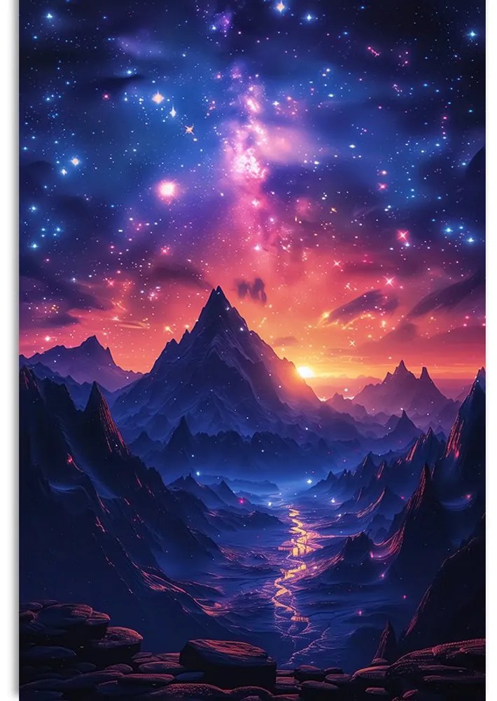 Quadro su tela – Tramonto con cielo notturno