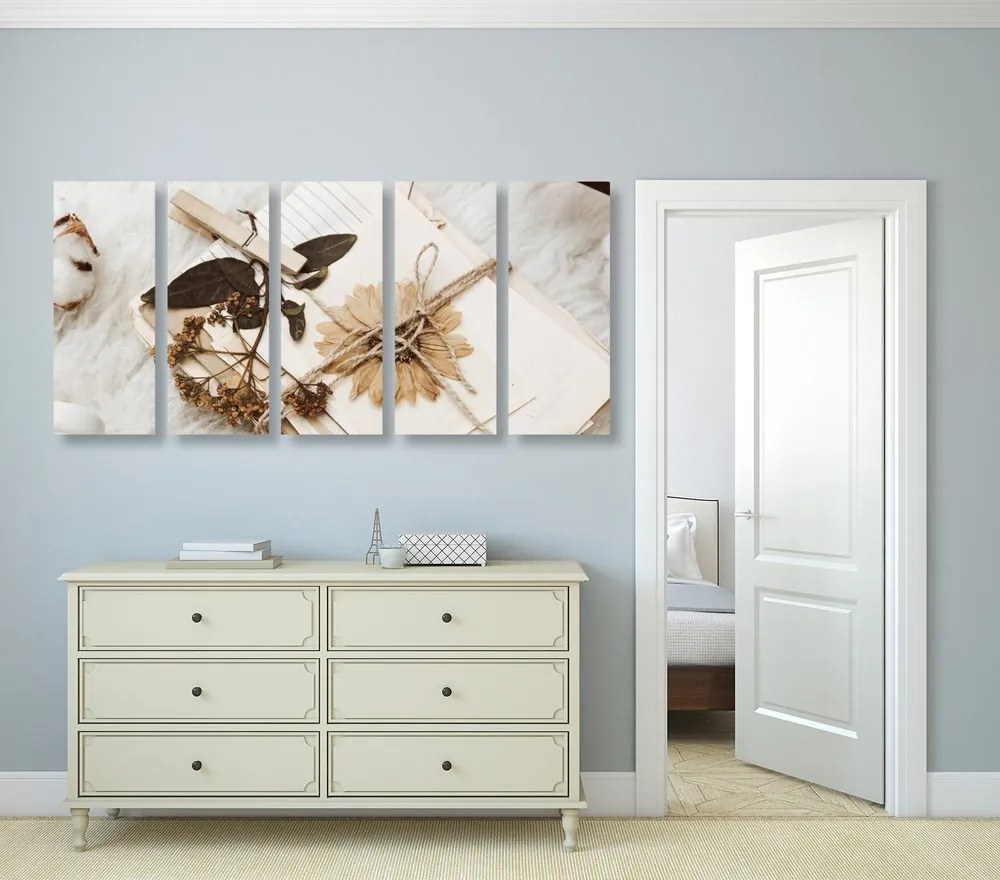 Quadri 5 pezzi – Collezione di foglie antiche