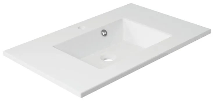 Lavabo integrale a incasso bacino al centro rettangolare Neo L 76 x H 11.2 x P 48.5 cm in resina bianco