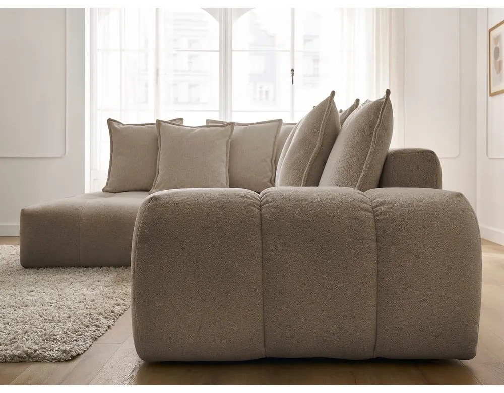 Divano angolare grigio tortora allungabile e con contenitore (penisola a sinistra/a L) con rivestimento in ciniglia Everest – Bobochic Paris