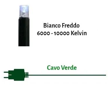 Catenaria Natalizia LED 11.6m, IP65, Cavo VERDE Colore Bianco Freddo 7500 - 8500 °K