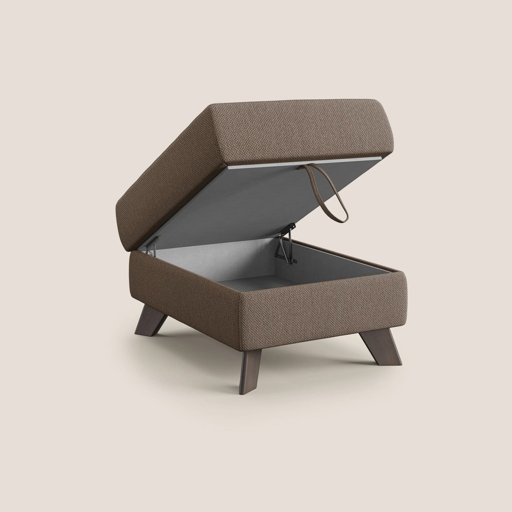 Moon Pouf contenitore e piedini alti in tessuto smacchiabile con acqua T05 marrone
