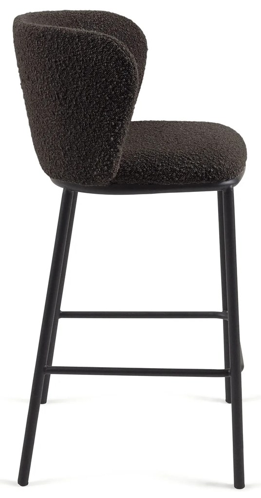 Kave Home - Sgabello Ciselia in shearling nero e gambe in acciaio finitura nera altezza 65 cm FSC Mix