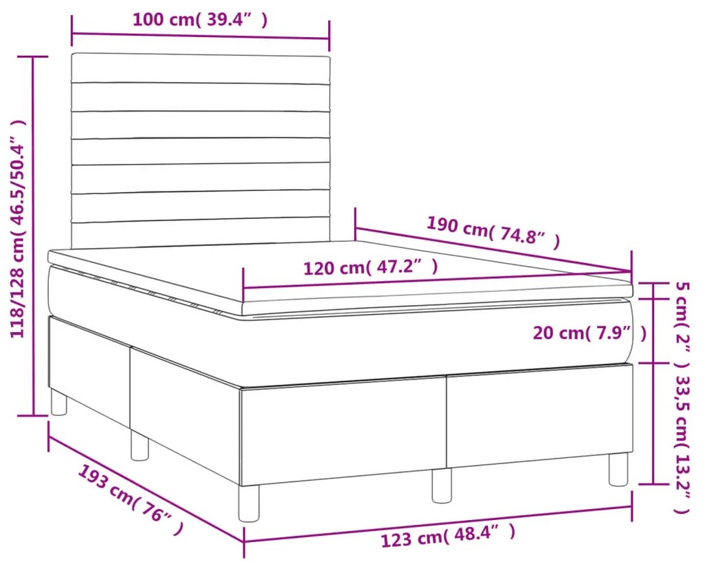 Letto a Molle con Materasso e LED Nero 120x190 cm in Tessuto