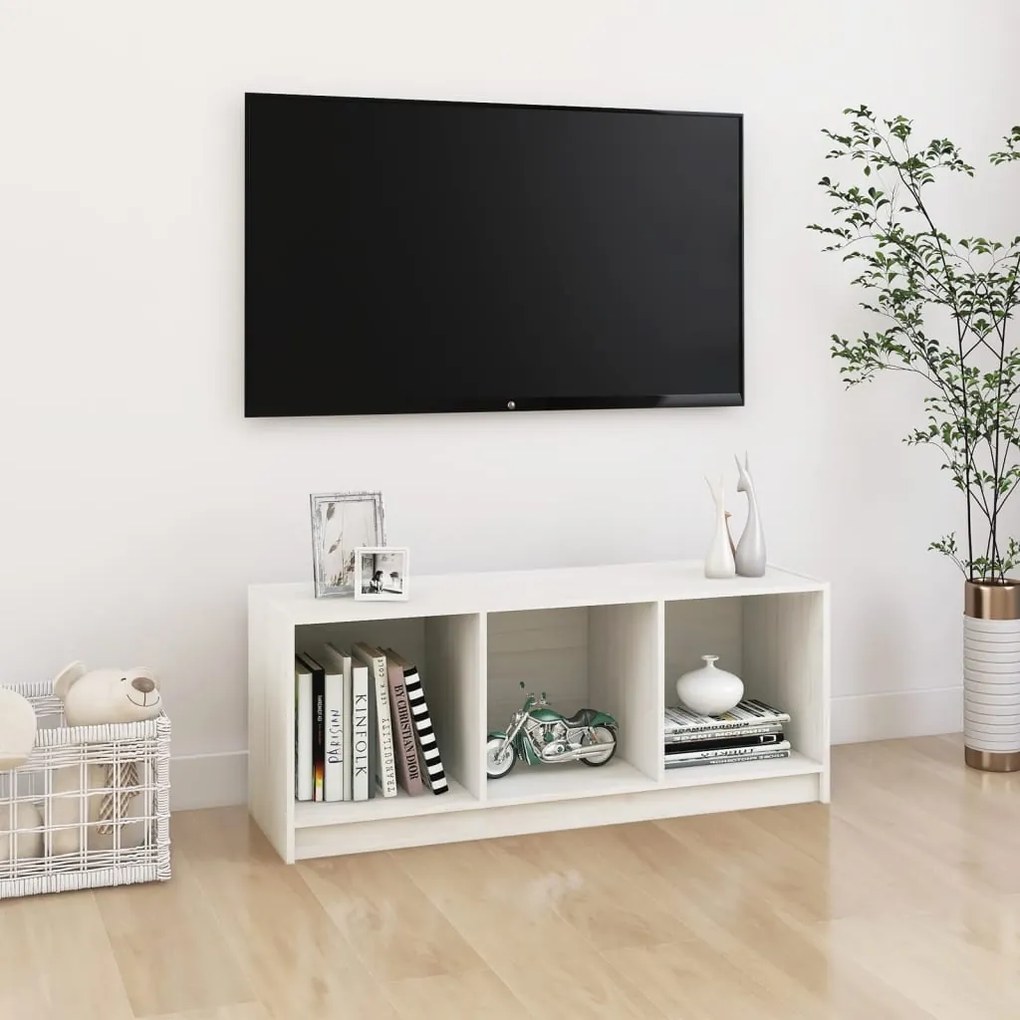 Mobile porta tv bianco 104x33x41 cm in legno massello di pino