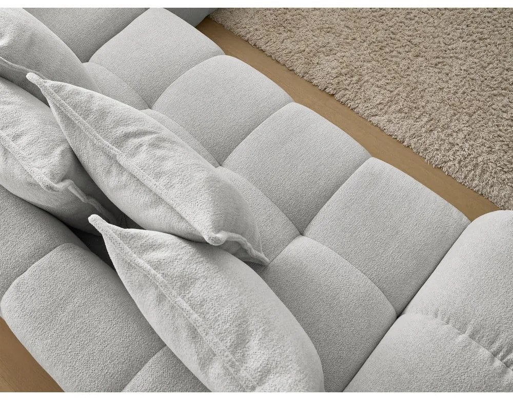 Divano angolare grigio chiaro allungabile e con contenitore (penisola a destra/a L) con rivestimento in ciniglia Everest – Bobochic Paris