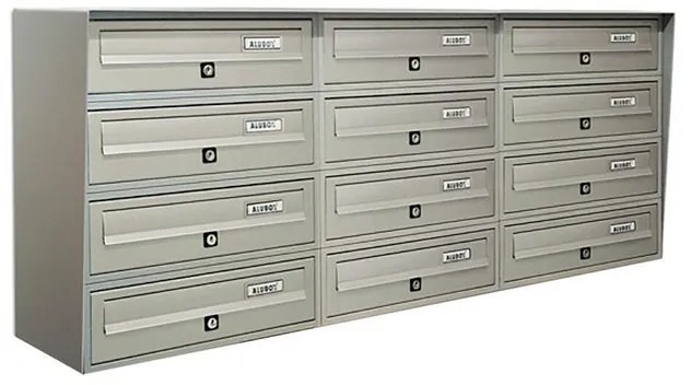 Casellario postale condominiale ALUBOX  Slim 12 posti formato rivista in alluminio argento satinato L 116 x P 30 x H 50 cm