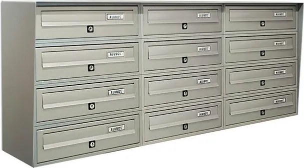 Casellario postale condominiale ALUBOX  Slim formato rivista in alluminio argento satinato L 116 x P 30 x H 50 cm