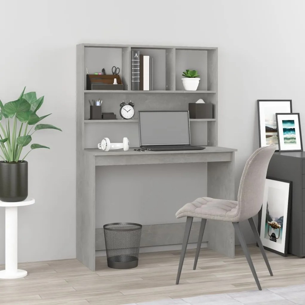 Scrivania Mensole Grigio Cemento 102x45x148cm Legno Multistrato /