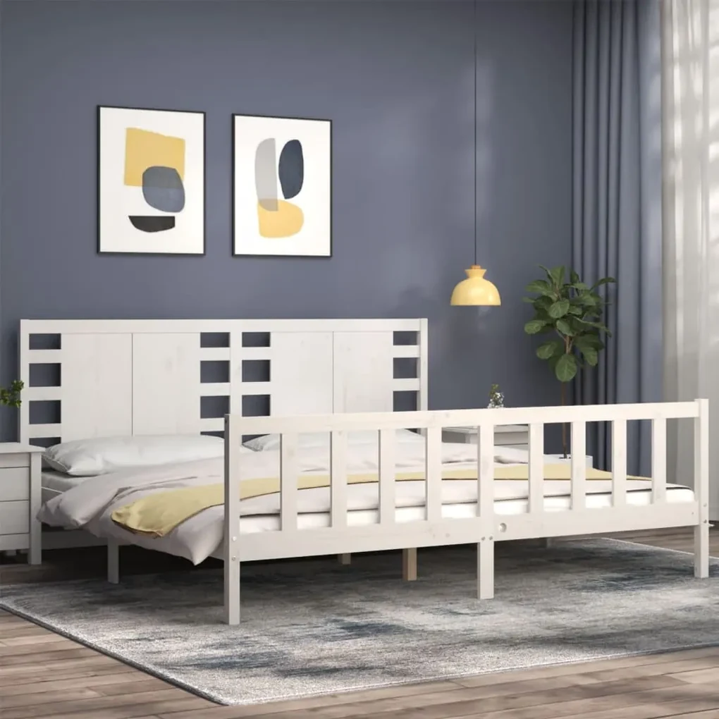 Giroletto con testiera bianco 200x200 cm in legno massello