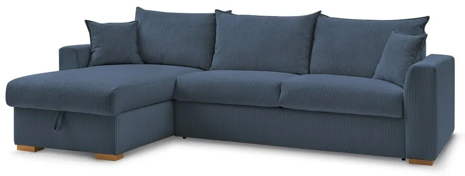 Divano angolare in blu scuro allungabile (con composizione variabile) con rivestimento in velluto a coste Augustin – Bobochic Paris