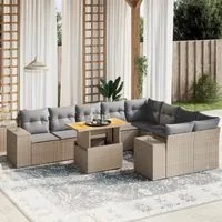 Set Divano da Giardino 10 pz con Cuscini Beige in Polyrattan 3272795