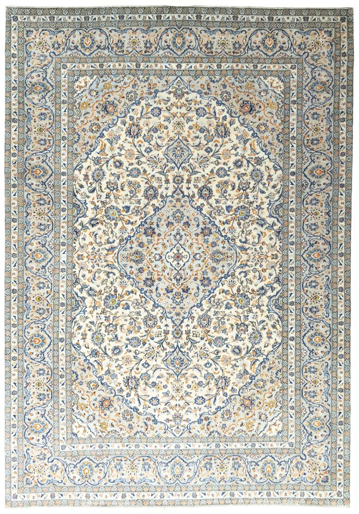 Kashan Tappeto 350x240 Beige (Iran) Annodato A Mano