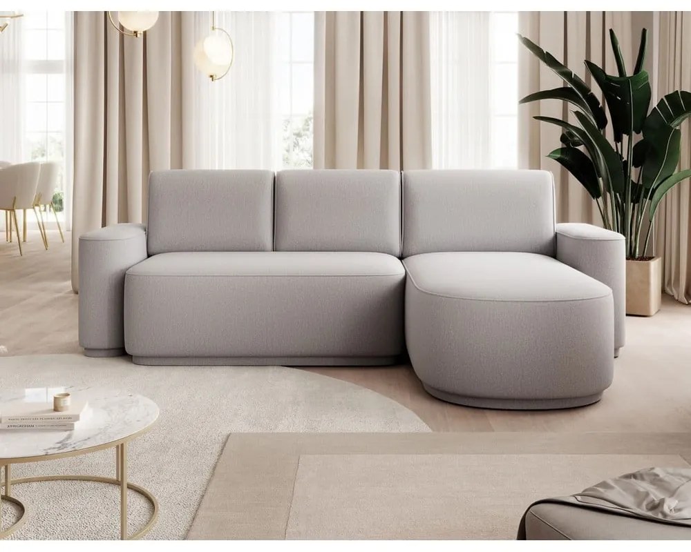 Divano angolare grigio chiaro allungabile/con contenitore (con penisola a destra/con chaise lounge) e rivestimento in ciniglia Aurumm – ELTAP