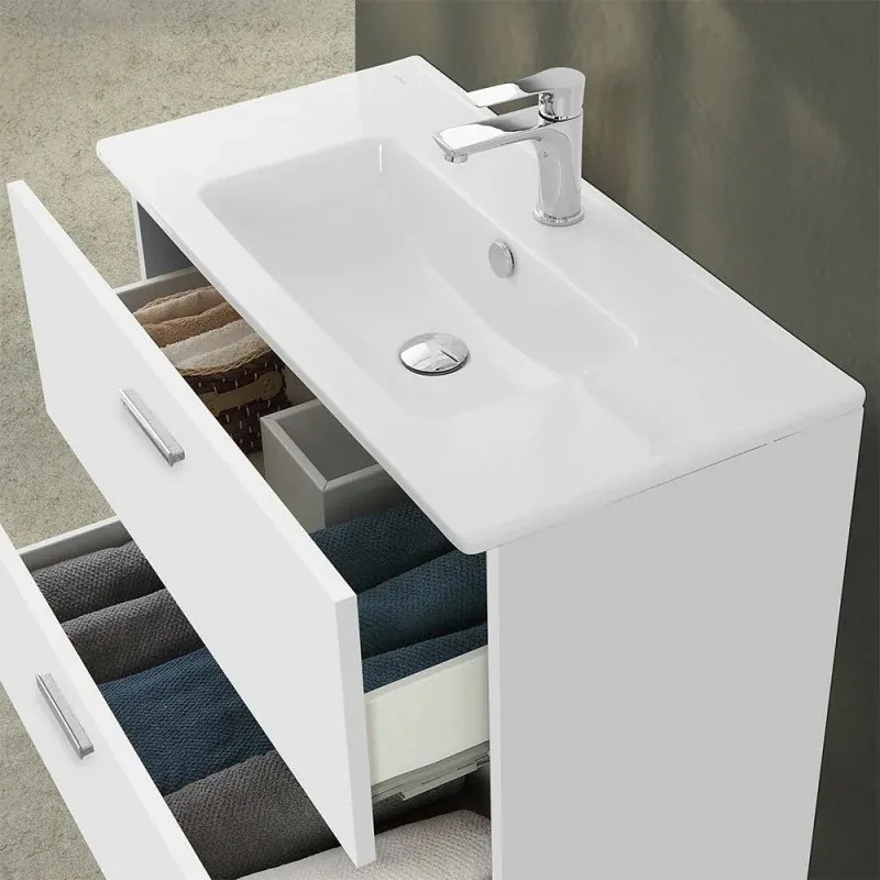Mobiletto bagno sospeso 80 bianco con top e specchio LED Martha