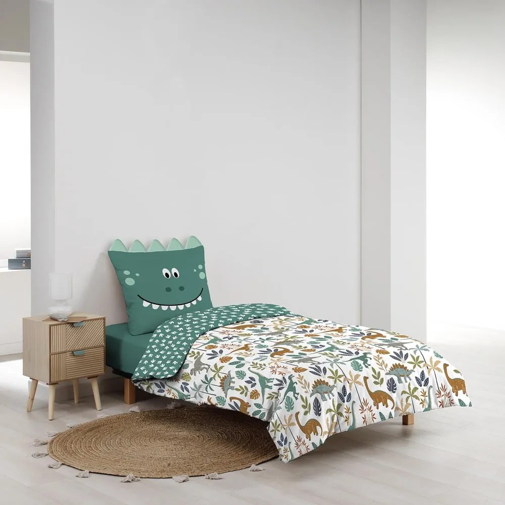 Set copripiumino e federa da bambini bianco/verde in cotone per letto singolo 140x200 cm Dina – douceur d'intérieur