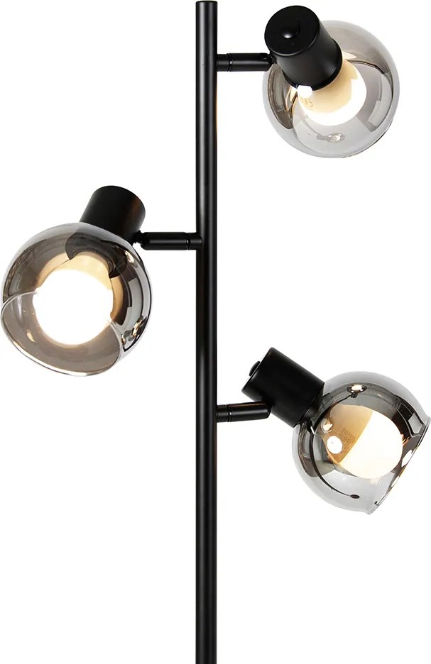Lampada da terra intelligente nera con vetro fumé incl. 3 Wifi P45 - VIDRO
