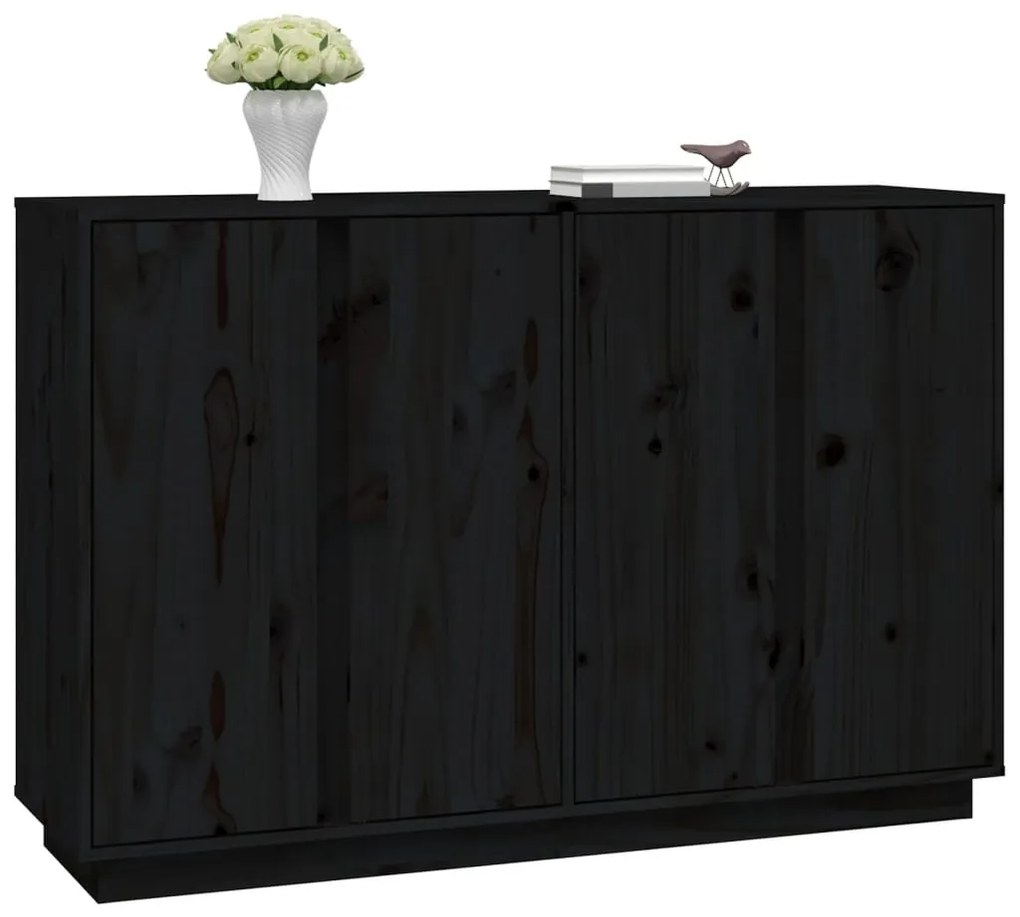 Credenza Nera 120x35x80 cm in Legno Massello di Pino