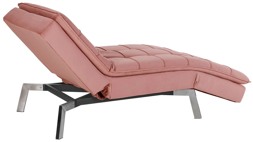 Chaise longue reclinabile in velluto rosa LOIRET Beliani