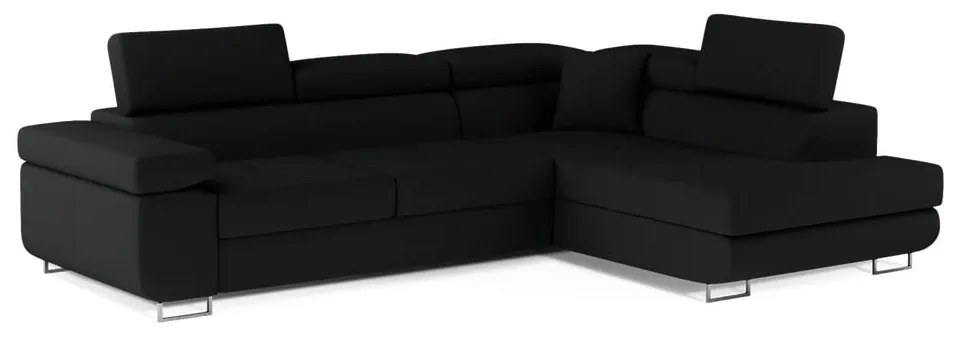 Divano angolare nero allungabile/con contenitore (con penisola a destra/a L) Anton – ELTAP