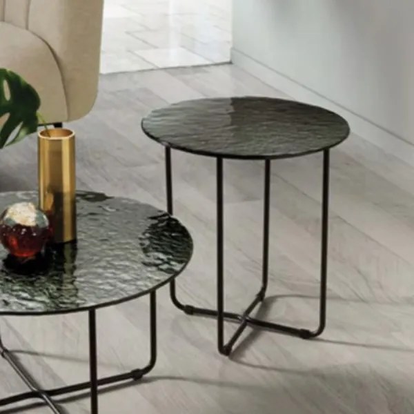 Tavolino tondo con piano vetro temperato effetto martellato Fumč JON 45