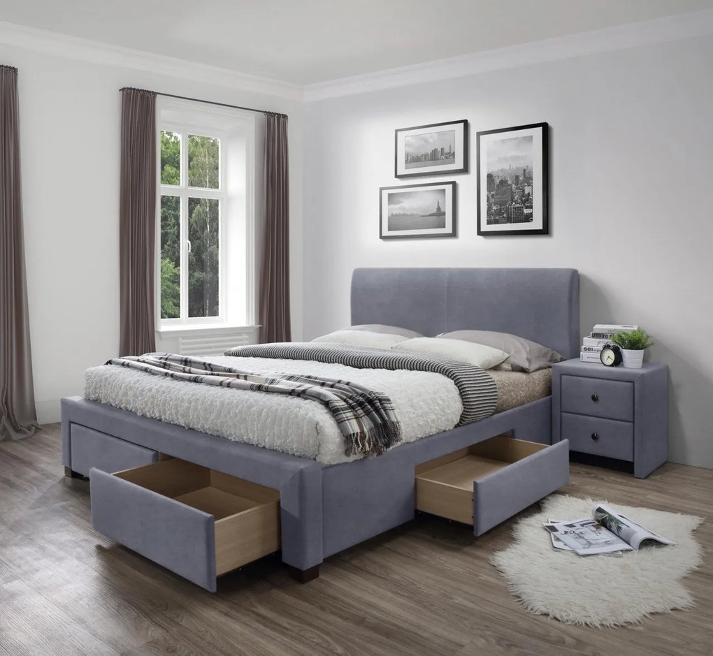 Letto Modena 3 imbottito in velluto grigio - 160 x 200 cm