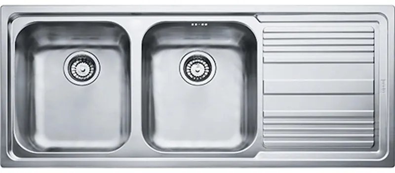 Lavello integrato 2 vasche con gocciolatoio a destra FRANKE Logica line inox L 50 x L 116 cm argento
