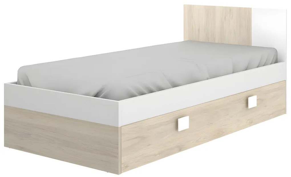 Letto singolo con letto estraibile 90 x 190 cm Quercia e bianco - SONIA