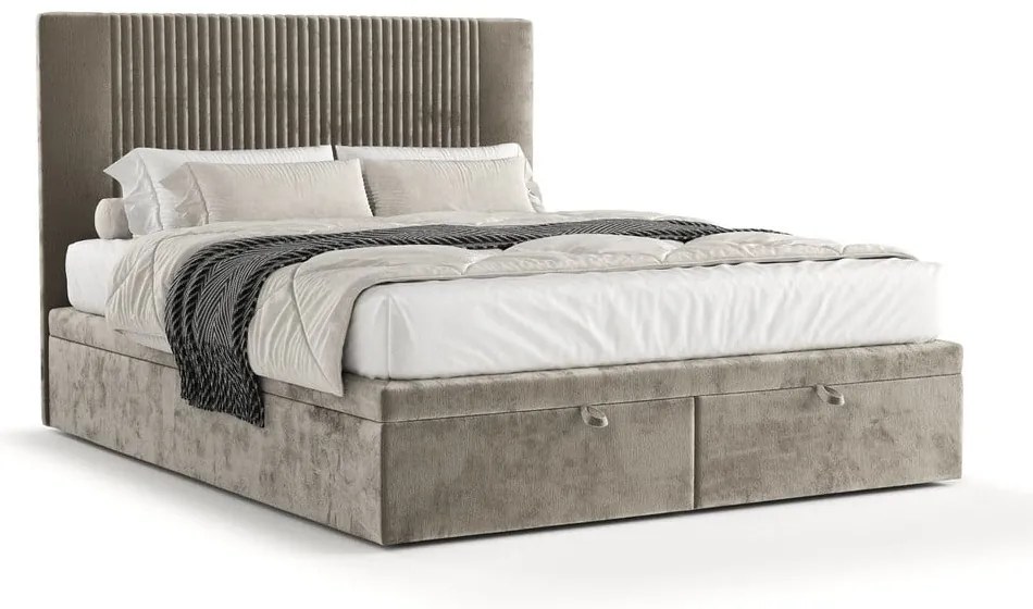 Letto matrimoniale imbottito beige con spazio contenitivo 160x200 cm Mavel - Maison de Rêve