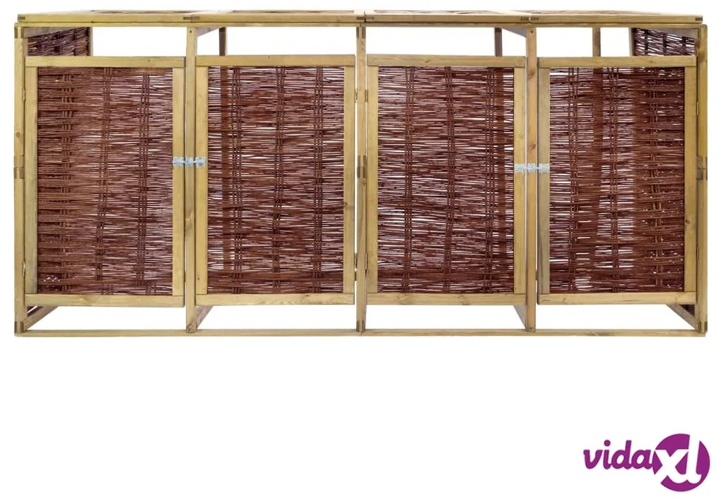 vidaXL Copri Bidone dei Rifiuti Quadruplo in Legno di Pino e Vimini