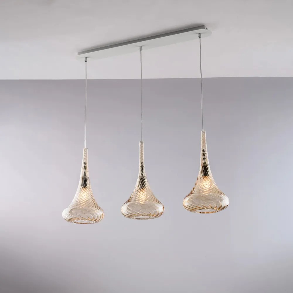 Lampadario Binario Contemporaneo Nemesi Metallo Ambra 3 Luci E27