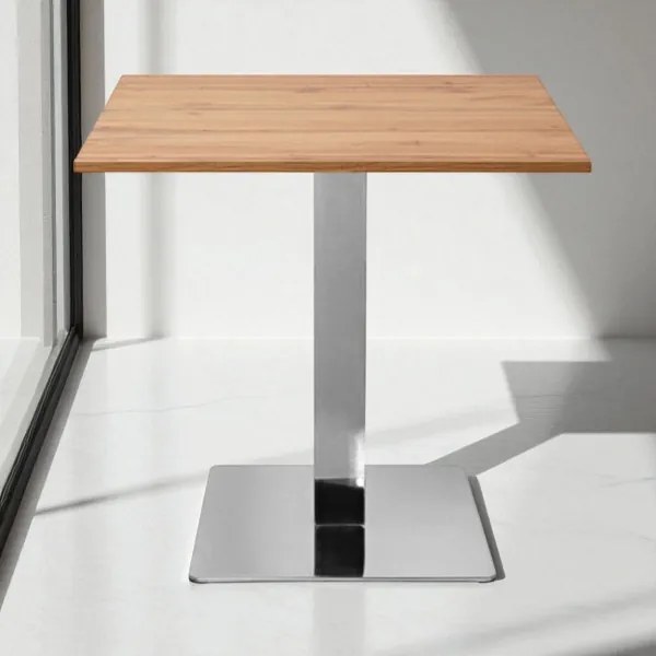 Tavolo bar pub ristorante 80x80 cm base argento e piano laminato Rovere Nodato H 75