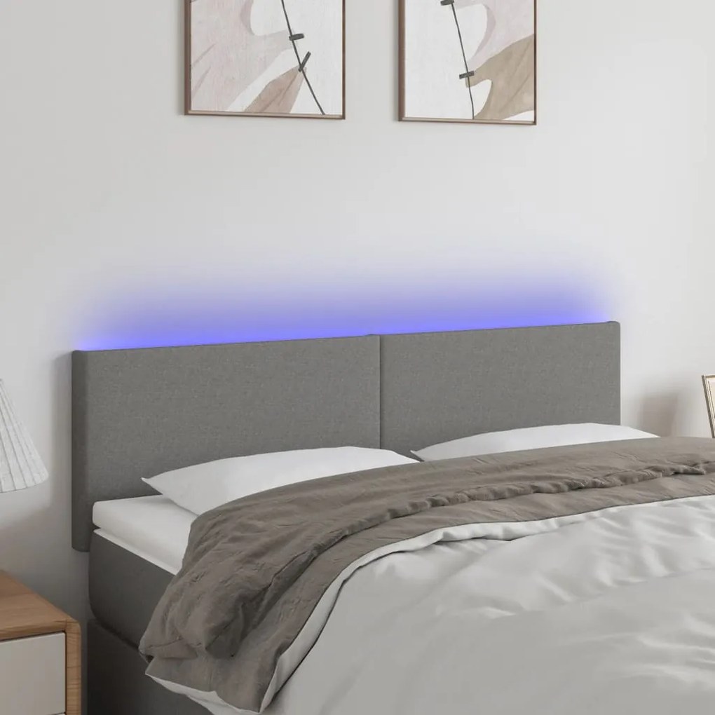 Testiera A Led Grigio Scuro 144x5x78/88 Cm İn Tessuto /