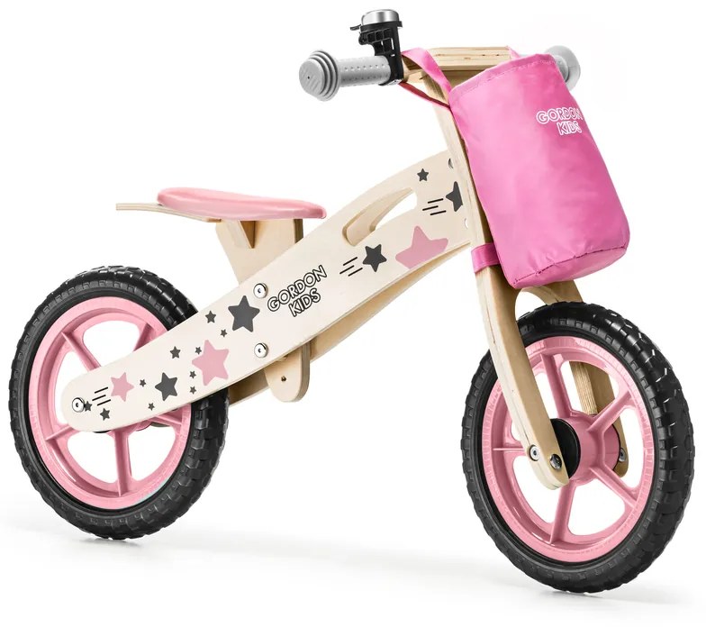 Bicicletta senza pedali rosa con tasca per bambini