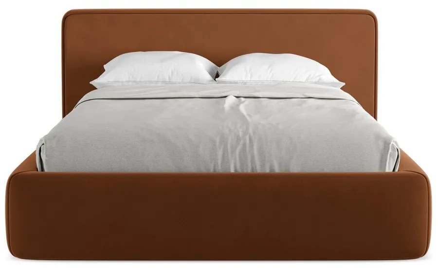 Letto matrimoniale imbottito in terracotta con contenitore con griglia 140x200 cm Kiana - Makamii