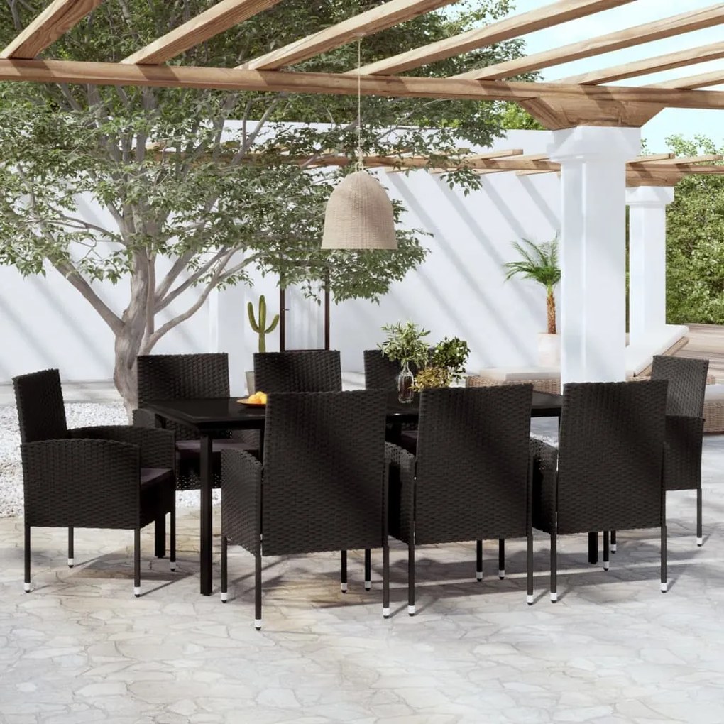 Set da pranzo da giardino 9 pz nero