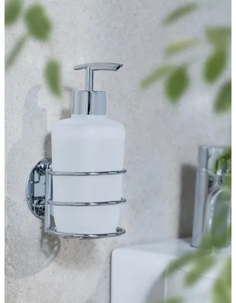 WENKO 18777100 - Dispenser di sapone TURBO-LOC rotondo in acciaio 7,5x16,5 cm cromo lucido/bianco