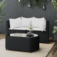 Set Divani da Giardino 3 pz con Cuscini Nero in Polyrattan 319743