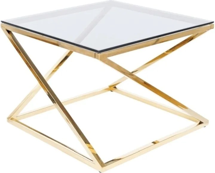 Tavolino da caffè Liam in vetro fumé/oro - H45 cm