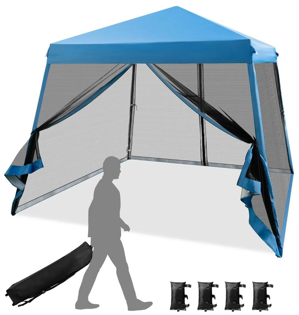 Costway Tenda pieghevole con gambe inclinate e pareti laterali in rete borsa a rullo, Gazebo regolabile in altezza