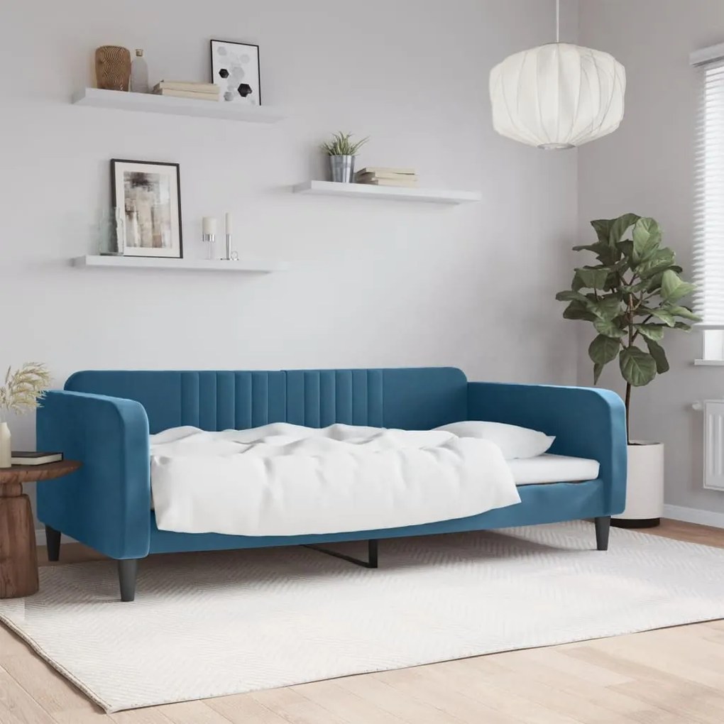 Letto Da Giorno Blu 100x200 Cm İn Velluto /