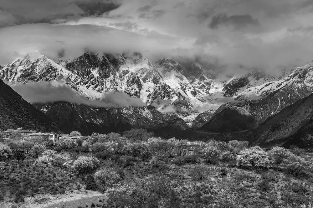 Fotomurale – Paesaggio montano unico in bianco e nero