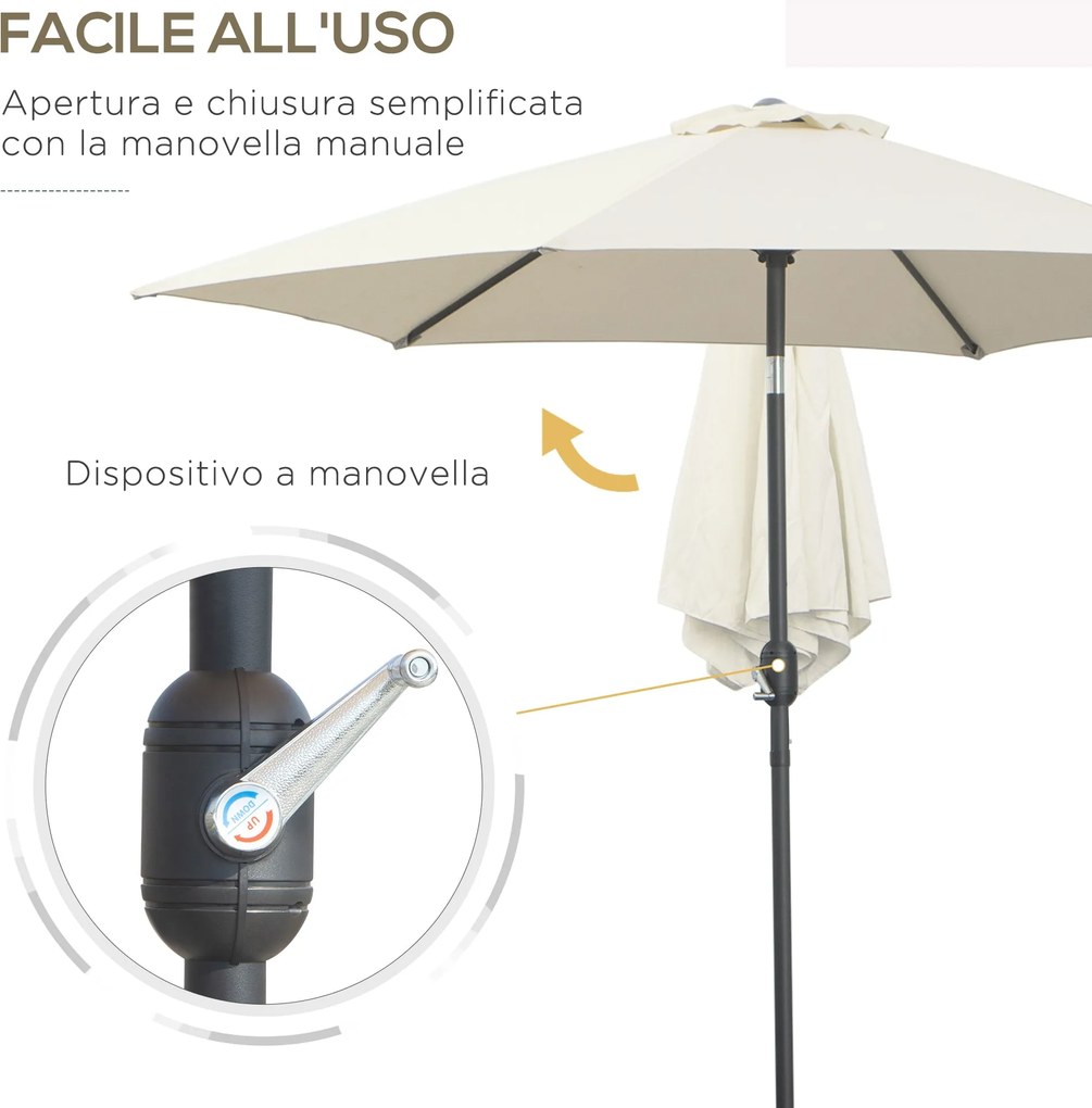 Ombrellone da Giardino Ø2.7x2.35 m Palo Ø38 mm in Alluminio Inclinabile Bianco...