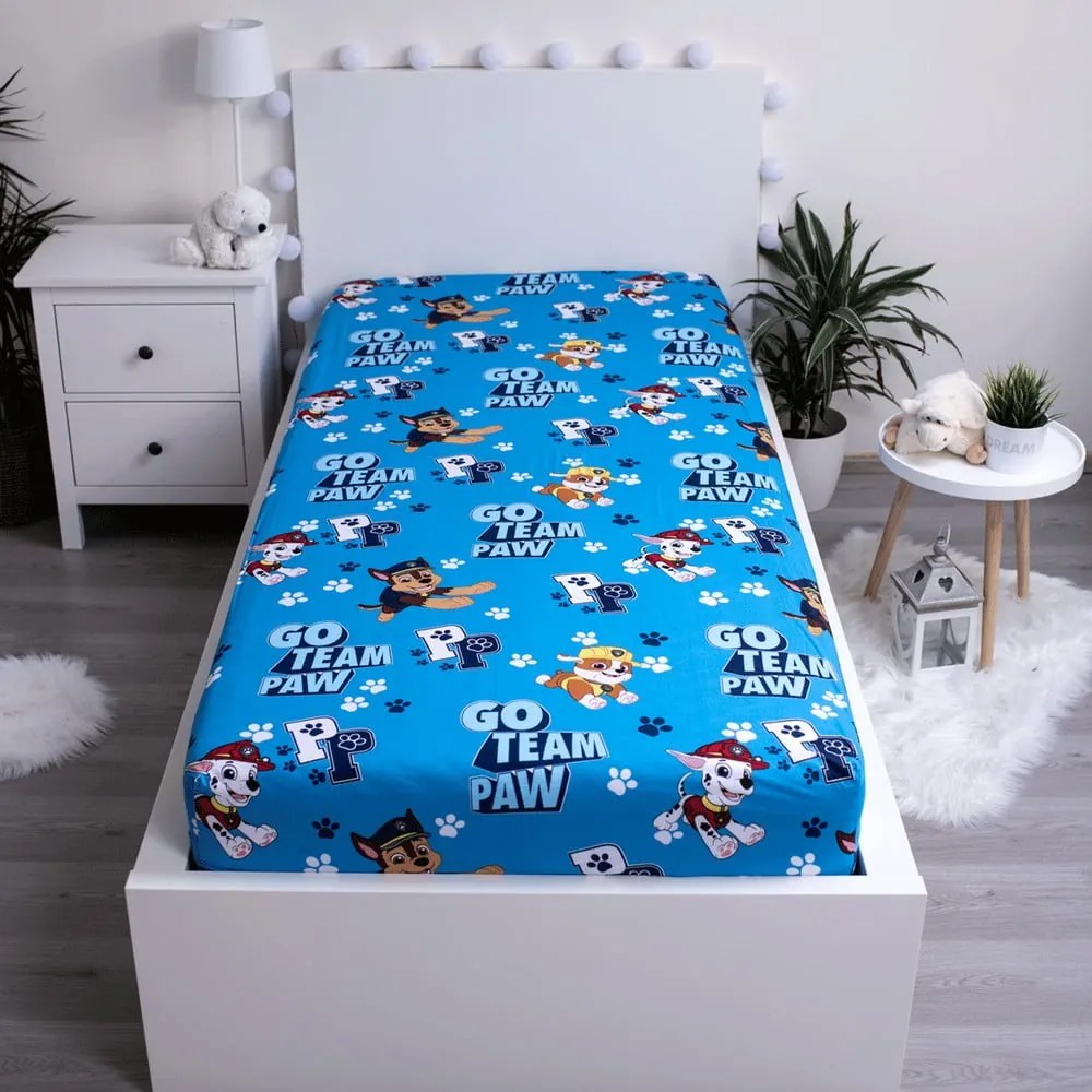 Lenzuolo con angoli per bambini blu in cotone 90x200 cm Paw Patrol – Jerry Fabrics