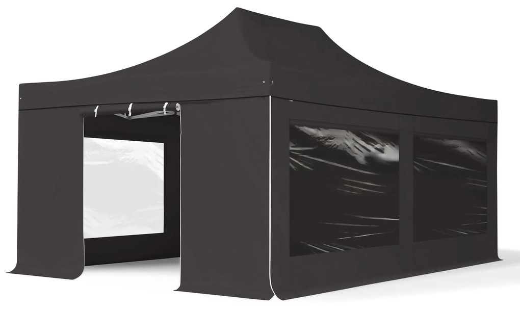 TOOLPORT 4x6m gazebo pieghevole PVC con laterali (finestre panoramiche), PROFESSIONAL alluminio, nero - (582032)