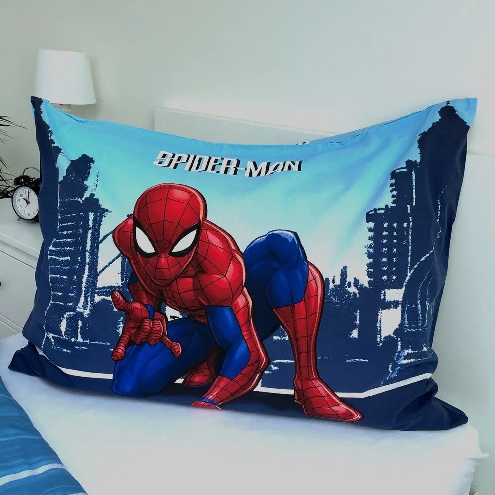 Set copripiumino e federa da bambini blu in cotone per letto singolo 140x200 cm Spider-man "Blue" – Jerry Fabrics