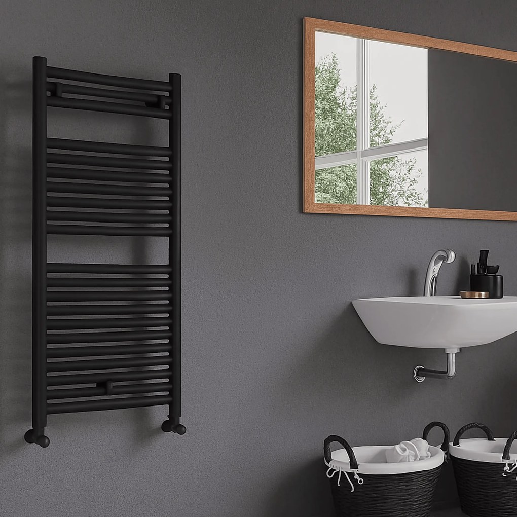 Termoarredo Bagno Dritto 123x50 Interasse 45 Cm Lazzarini "Roma" Nero Opaco