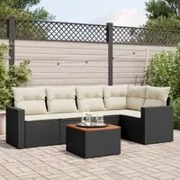 Set Divano da Giardino 6 pz con Cuscini Nero in Polyrattan 3256441