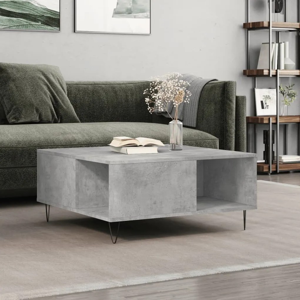 Tavolino Salotto Grigio Cemento 80x80x36,5 Cm Legno Multistrato /