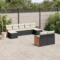 Set Divani da Giardino 9 pz con Cuscini Nero in Polyrattan 3228079